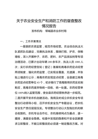 关于农业安全生产和消防工作的督查整改情况报告