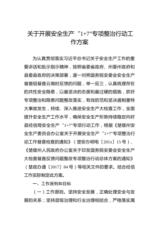 关于开展安全生产“17”专项整治行动工作方案
