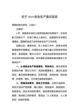 关于2019安全生产表态发言