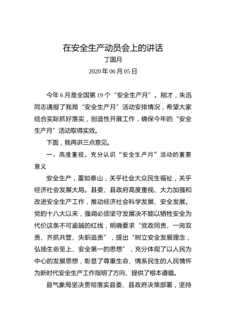 丁圆月：在安全生产动员会上的讲话