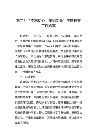 第二批“不忘初心、牢记使命”主题教育：工作方案