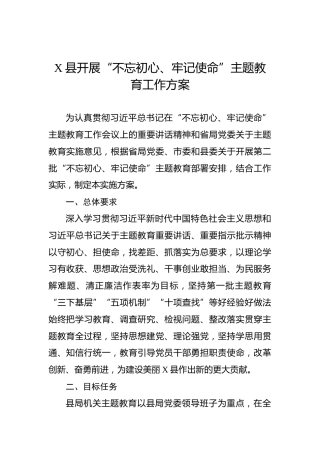 第二批“不忘初心、牢记使命”主题教育：工作方案（县）