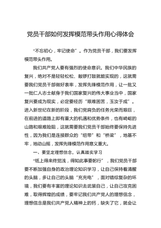 第二批“不忘初心、牢记使命”主题教育：党员干部如何发挥模范带头作用心得体会