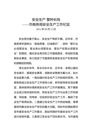 安全生产警钟长鸣——市商务局安全生产工作纪实