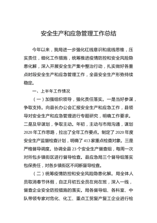 安全生产和应急管理工作总结