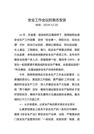 安全工作会议的表态发言