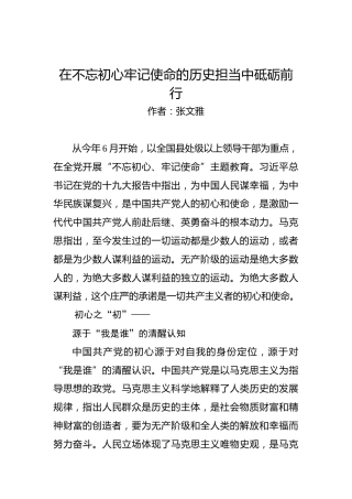 第二批“不忘初心、牢记使命”理论文章：在不忘初心牢记使命的历史担当中砥砺前行