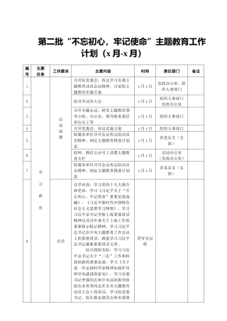第二批“不忘初心，牢记使命”主题教育工作计划