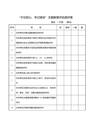 不忘初心主题教育评估测评表