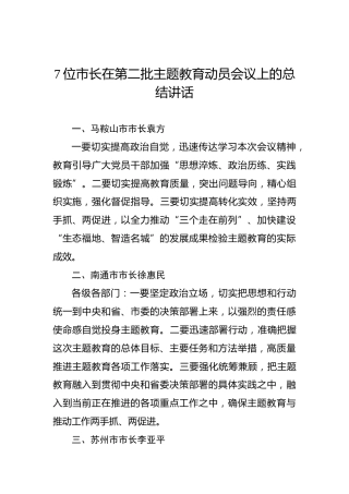 7位市长在第二批主题教育动员会议上的总结讲话