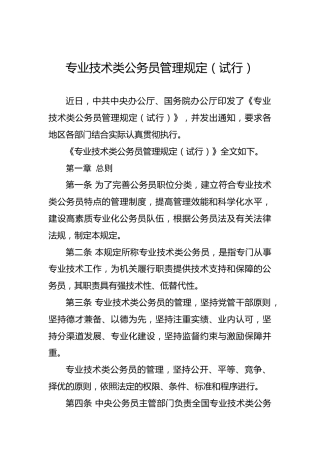专业技术类公务员管理规定（试行）