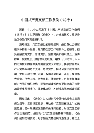 中国共产党支部工作条例（试行）