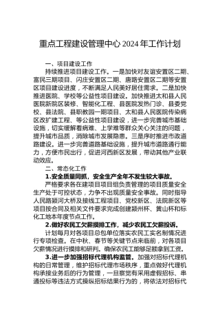 重点工程建设管理中心2024年工作计划