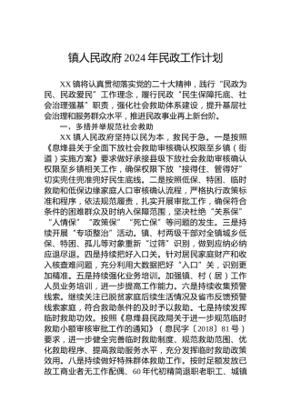 镇人民政府2024年民政工作计划