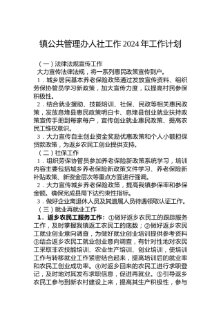 镇公共管理办人社工作2024年工作计划