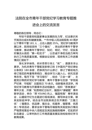 法院在全市青年干部党纪学习教育专题推进会上的交流发言