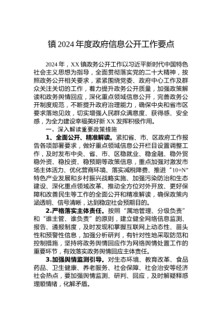 镇2024年度政府信息公开工作要点
