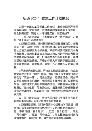 街道2024年党建工作计划情况
