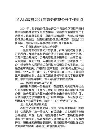 乡人民政府2024年政务信息公开工作要点