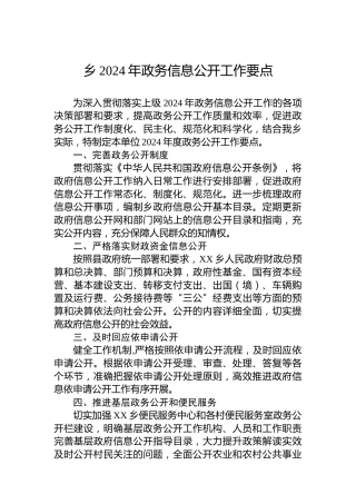 乡2024年政务信息公开工作要点