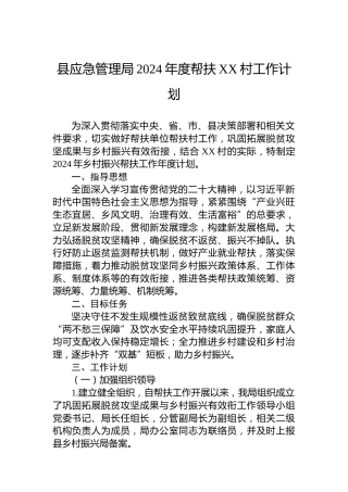 县应急管理局2024年度帮扶XX村工作计划