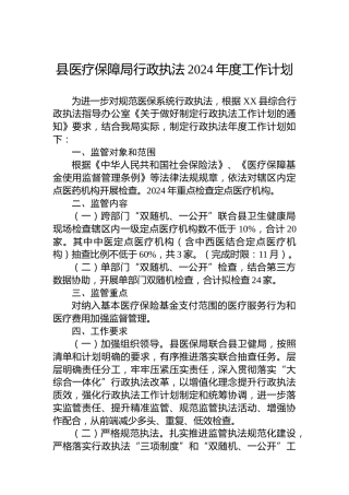 县医疗保障局行政执法2024年度工作计划