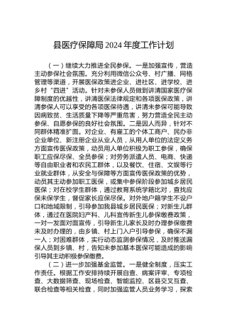 县医疗保障局2024年度工作计划