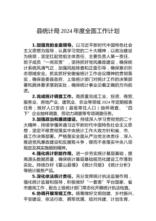 县统计局2024年度全面工作计划