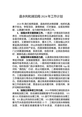 县水利和湖泊局2024年工作计划
