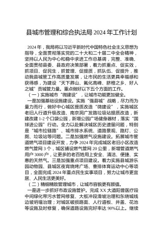 县城市管理和综合执法局2024年工作计划