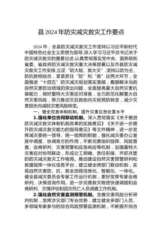 县2024年防灾减灾救灾工作要点