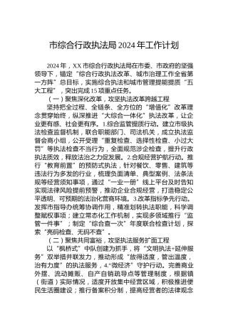 市综合行政执法局2024年工作计划