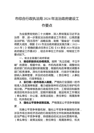 市综合行政执法局2024年法治政府建设工作要点