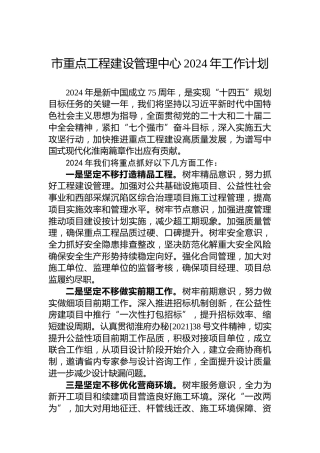 市重点工程建设管理中心2024年工作计划