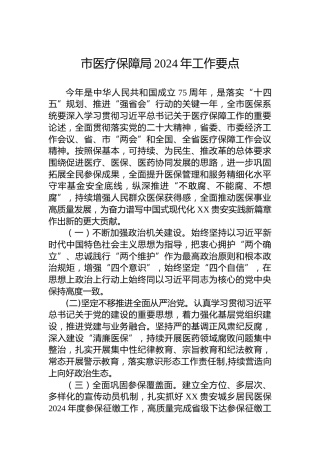 市医疗保障局2024年工作要点（20240315）