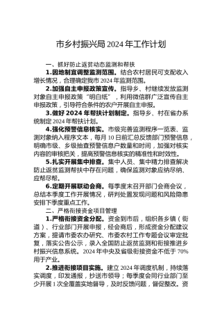 市乡村振兴局2024年工作计划
