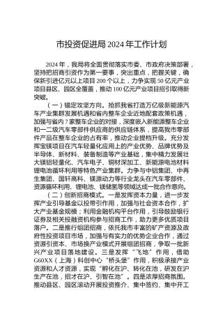 市投资促进局2024年工作计划