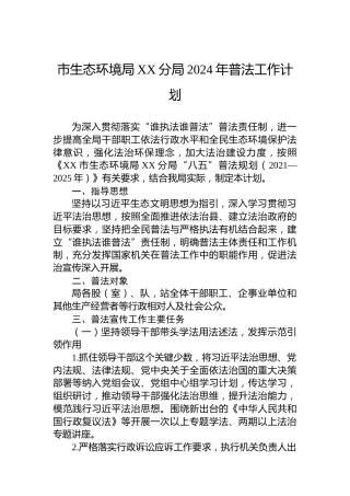 市生态环境局XX分局2024年普法工作计划