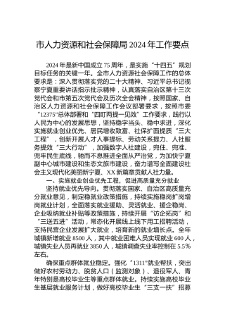 市人力资源和社会保障局2024年工作要点