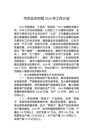 市农业农村局2024年工作计划