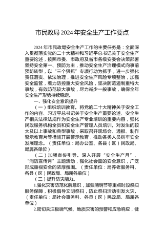市民政局2024年安全生产工作要点