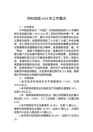 市科技局2024年工作要点