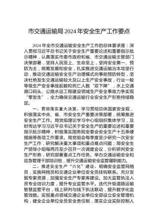 市交通运输局2024年安全生产工作要点