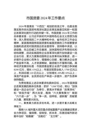 市国资委2024年工作要点