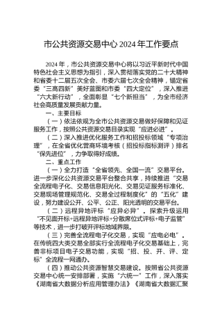 市公共资源交易中心2024年工作要点