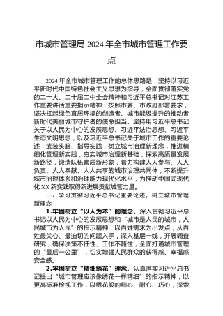 市城市管理局2024年全市城市管理工作要点