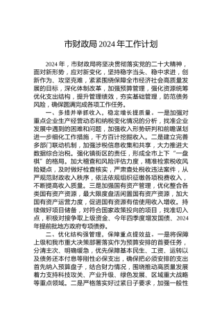 市财政局2024年工作计划