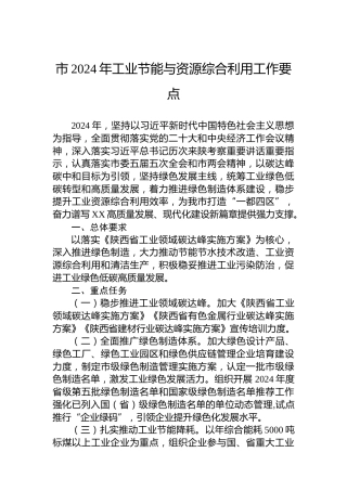 市2024年工业节能与资源综合利用工作要点