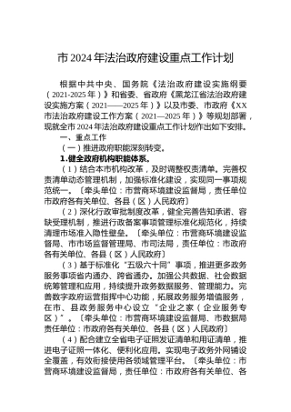 市2024年法治政府建设重点工作计划