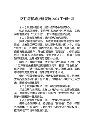 区住房和城乡建设局2024工作计划
